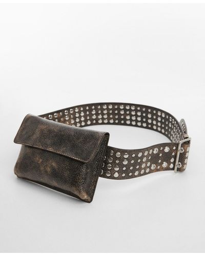 Mango Studded Leather Money Belt - Metallic