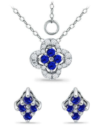 Giani Bernini Simulated Blue Sapphire And Cubic Zirconia Clover Pendant And Earring Set