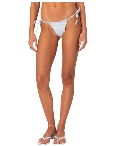 Edikted Didi Distressed Denim String Bikini Bottom - White