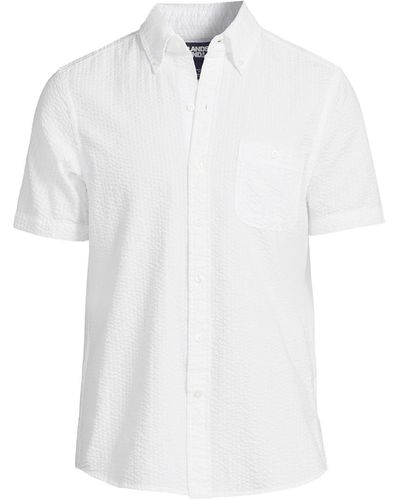 Lands' End Big & Tall Traditional Fit Short Sleeve Seersucker Shirt - White