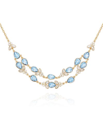 Tahari Tone Blue And Clear Glass Stone Statement Chain Necklace - Metallic