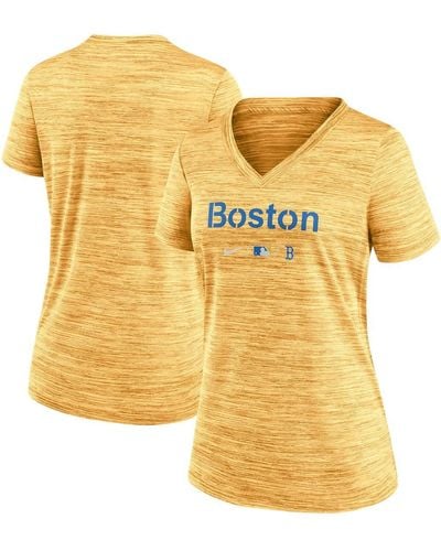 Nike Boston Red Sox Mlb City Connect Velocity Space-dye Performance V-neck T-shirt - Yellow