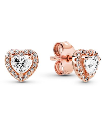 PANDORA Sparkling Elevated Heart Stud Earrings - Pink