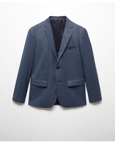 Mango Super Slim-fit Stretch Fabric Suit Blazer - Blue