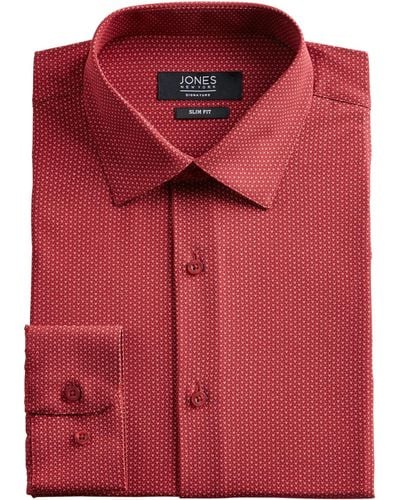 Jones New York Slim-fit Performance Stretch Cooling Tech /white Dot-print Dress Shirt - Red