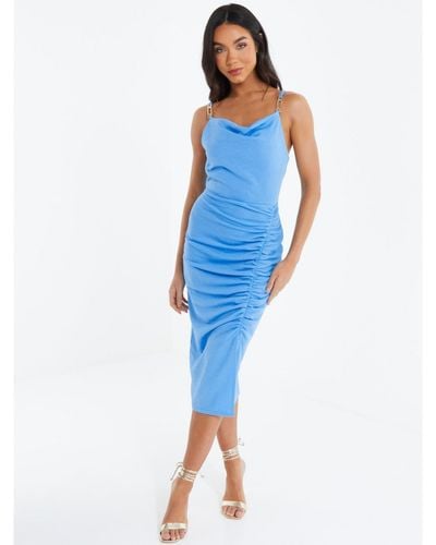 Quiz Chain Strap Slinky Midi Dress - Blue