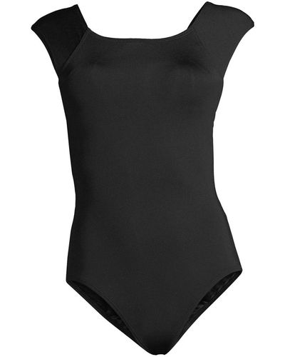 Lands' End Mastectomy Tummy Control Cap Sleeve X-back One Piece Swimsuit - Black