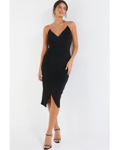 Quiz Wrap Midi Dress With Embellished Straps - Black