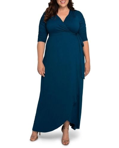 Kiyonna Plus Size Meadow Dream Maxi Wrap Dress - Blue