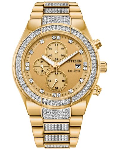 Citizen Eco-drive Chronograph Crystal Gold-tone Stainless Steel Bracelet Watch 42mm Gift Set - Metallic
