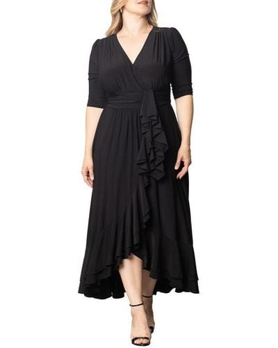 Kiyonna Plus Size Veronica Ruffled Evening Gown - Black