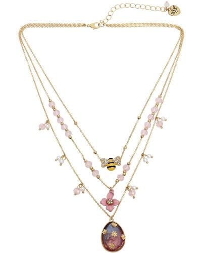 Betsey Johnson Faux Stone Spring Charm Layered Necklace - Metallic