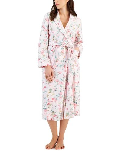 Charter Club Floral-print Long Cotton Robe - Pink
