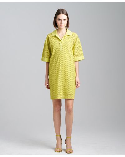 Natori Cotton Eyelet-design Mini Shirtdress - Yellow