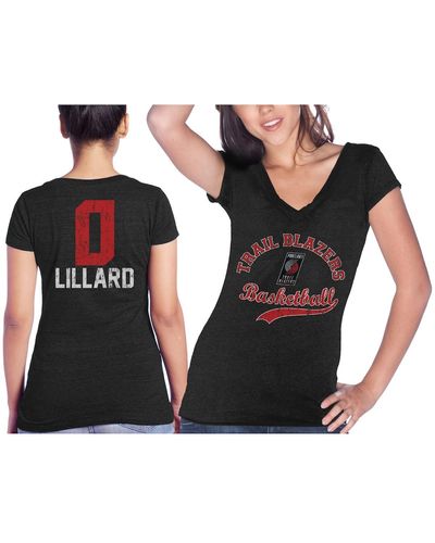 Majestic Threads Damian Lillard Portland Trail Blazers Name & Number Tri-blend V-neck T-shirt - Black
