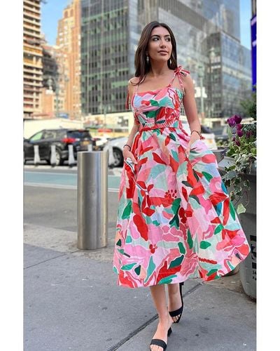 Jessie Zhao New York Grace Floral Cotton Sleeveless Midi Dress - Gray