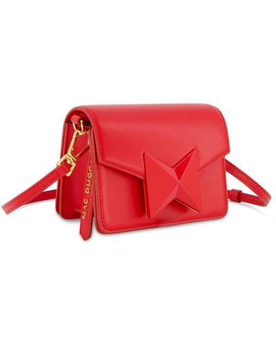 Mac Duggal Mini Leather Gold Strap Crossbody Bag - Red