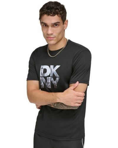 DKNY Rash Guard Short Sleeve Crewneck Logo Graphic T-shirt - Black