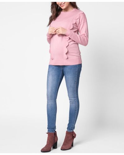 Seraphine Detail Maternity Nursing Sweater - Pink