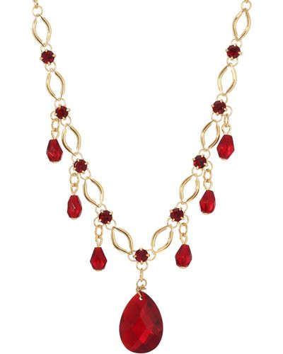 2028 Gold-tone Siam Bead Pendant Necklace - Red