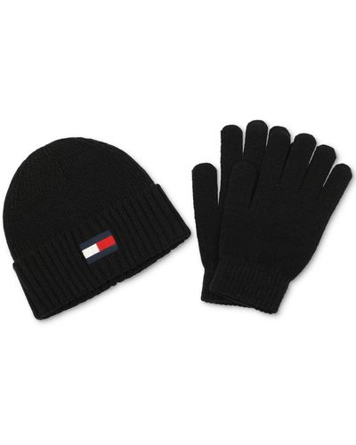 Tommy Hilfiger Embroidered Logo Beanie & Gloves Set - Black