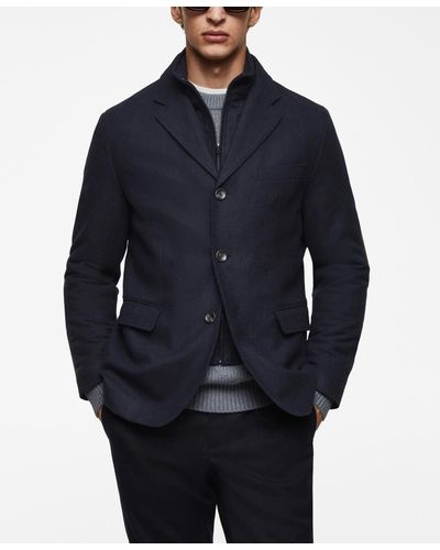 Mango Quilted Wool Jacket - Blue