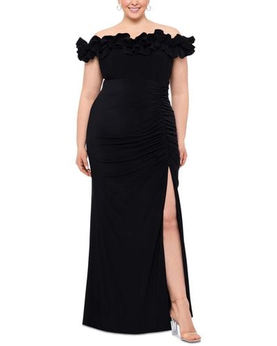 Xscape Plus Size Ruffled Off-the-shoulder Long Sheath Dress - Black