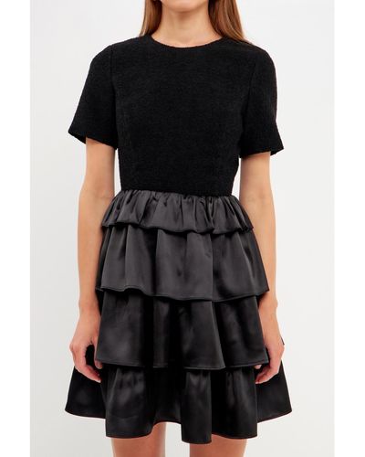 Endless Rose Boucle Satin Mini Dress - Black