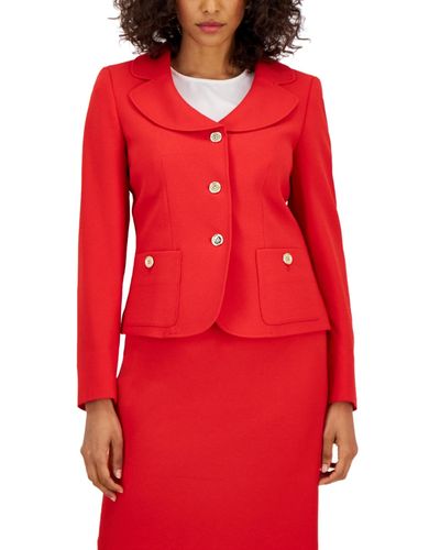 Nipon Boutique Curved Collar Button-front Jacket & Pencil Skirt Suit - Red