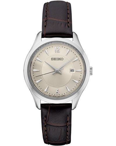 Seiko Essential Brown Leather Strap Watch 39mm - Gray