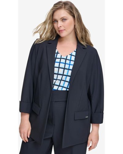 Calvin Klein Plus Size Tweed Open-front Fringe Jacket in Gray | Lyst