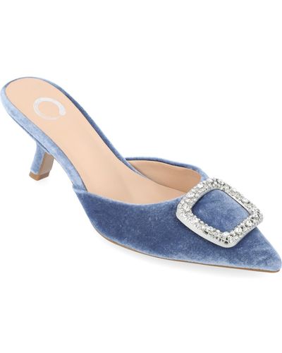 Journee Collection Rishie Ornamented Kitten Heel Velvet Slip On Pumps - Blue
