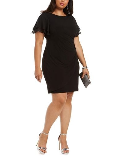 Jessica Howard Plus Size Flutter-sleeve Side-ruched Dress - Black