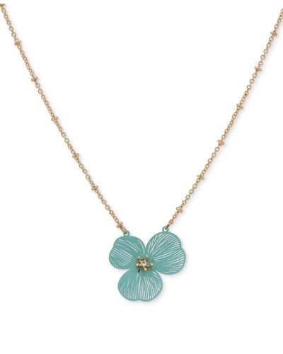Lonna & Lilly Gold-tone Openwork Flower Pendant Necklace - Blue