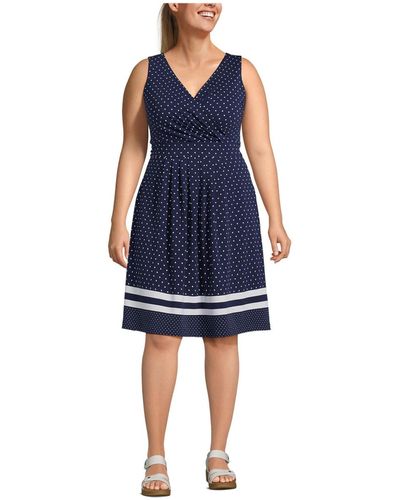 Lands' End Plus Size Fit And Flare Dress - Blue