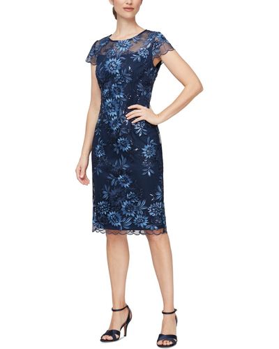Alex Evenings Sequined Embroidered Dress - Blue