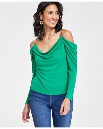 INC International Concepts Petite Chain-strap Off-the-shoulder Top - Green