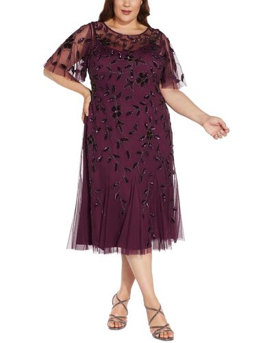 Adrianna Papell Plus Size Embellished Flutter-sleeve A-line Dress - Purple