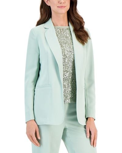 Anne Klein Solid Open-front Notched-collar Jacket - Green