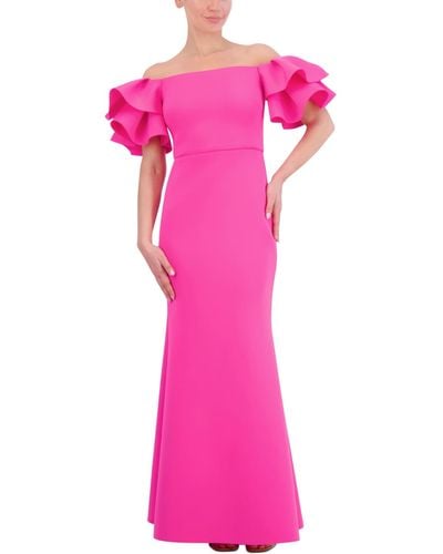 Eliza J Ruffled-sleeve Off-the-shoulder Mermaid Gown - Pink
