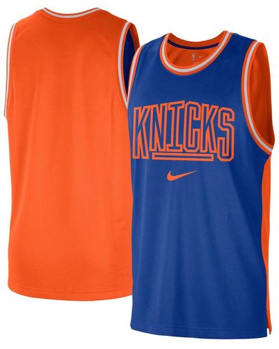 Nike Blue And Orange New York Knicks Courtside Versus Force Split Dna Performance Mesh Tank Top