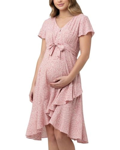 Ripe Maternity Maternity Vanessa Tie Front Floral Midi Dress - Pink
