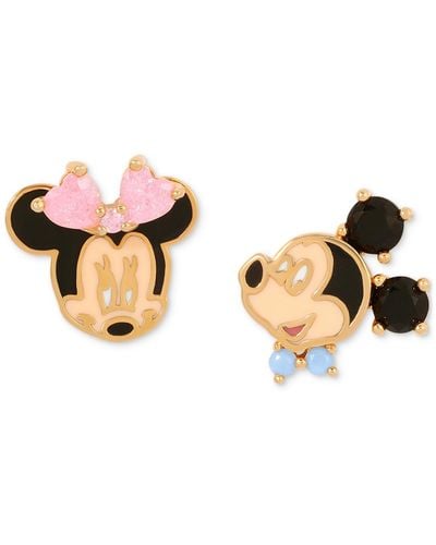 Girls Crew 18k -plated Color Crystal Mickey & Minnie Mismatch Stud Earrings - Natural