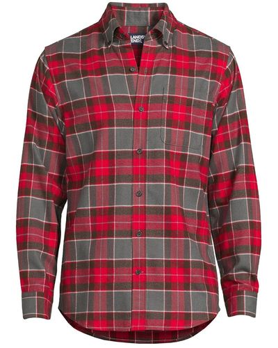Lands' End Tall Traditional Fit Flagship Flannel Shirt - Red