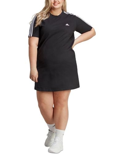 adidas Plus Size Essentials 3-stripes Boyfriend T-shirt Dress - Black