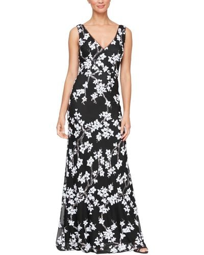 Alex Evenings Sequined V-neck Sleeveless Gown - Black