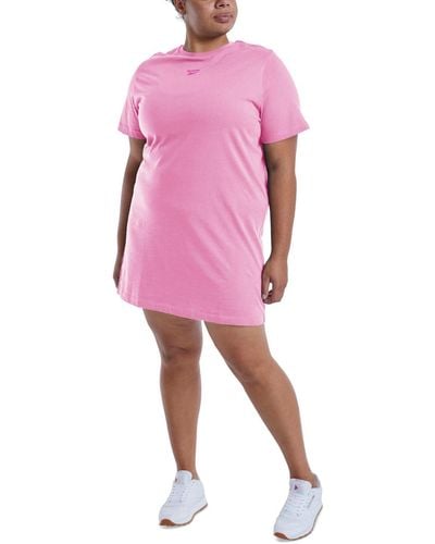 Reebok Plus Size Cotton Short-sleeve T-shirt Dress - Pink