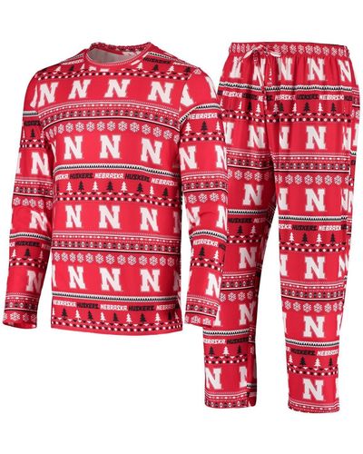 Concepts Sport Nebraska Huskers Ugly Sweater Knit Long Sleeve Top And Pant Set - Red