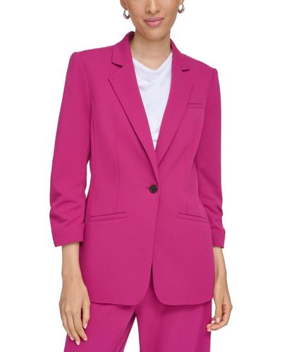 Calvin Klein Petite Scuba Crepe Ruched-sleeve Jacket - Pink