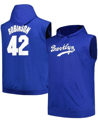 Fanatics Jackie Robinson Brooklyn Dodgers Name And Number Muscle Big And Tall Tank Hoodie - Blue